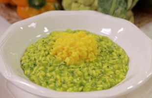 Risotto zafferano, spinacini e arancia