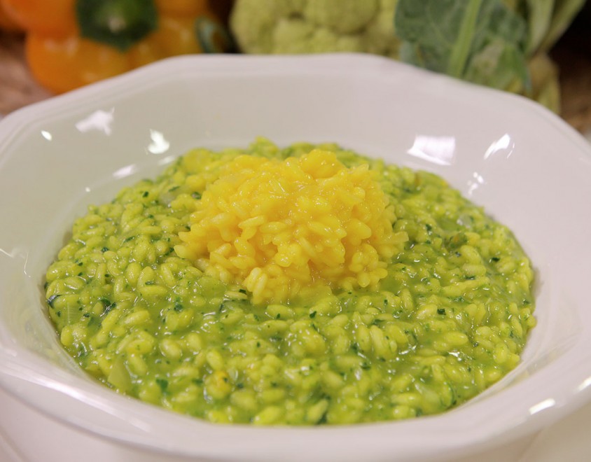 Risotto zafferano, spinacini e arancia