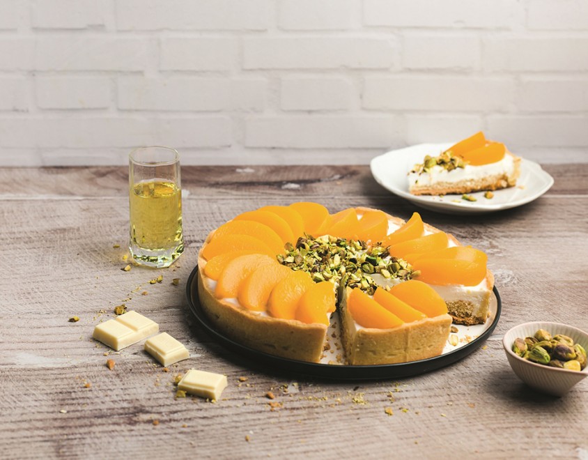 Crostata pesche, Strega e pistacchi 