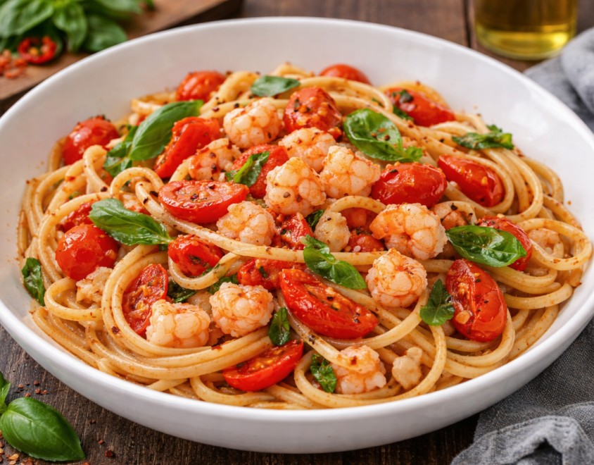 Linguine piccanti ai gamberi