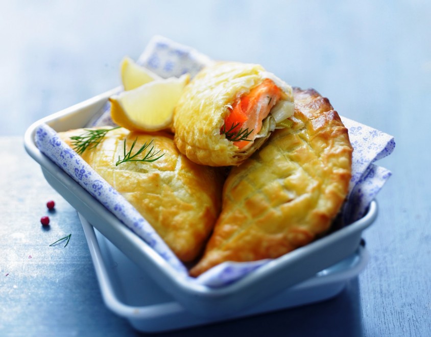 Panzerotti al porro e salmone