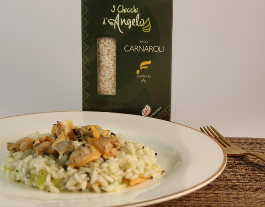 Risotto rucola, vongole e kiwi