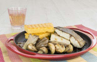 Ombrina grigliata, polenta e funghi 